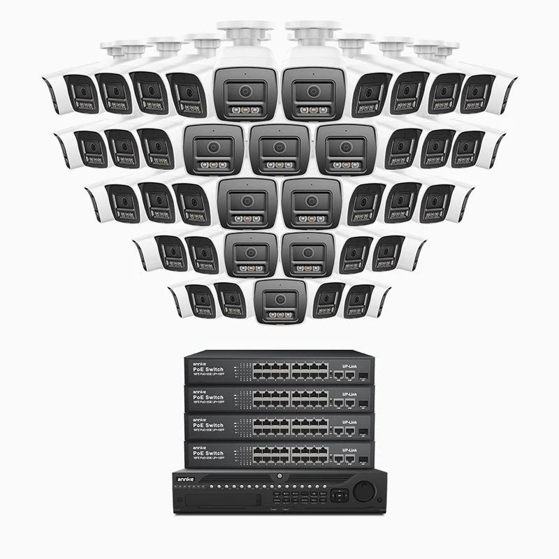 H800 - 4K 64 Channel 48 Cameras PoE Security System, Human & Vehicle Detection, Color & IR Night Vision, Built-in Mic, RTSP Supported, 16-Port PoE Switch Included