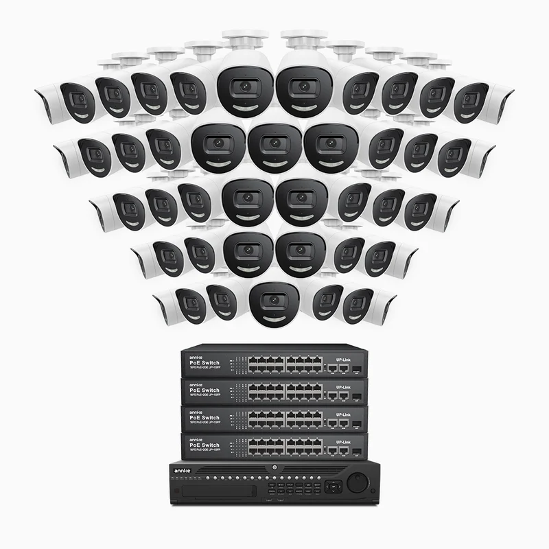 H800X - 4K 64 Channel 48 Cameras PoE Security System, 1/1.8'' BSI Sensor, f/1.6 Aperture (0.003 Lux), Siren & Strobe Alarm,Two-Way Audio, Human & Vehicle Detection, Perimeter Protection, All-Metal Housing