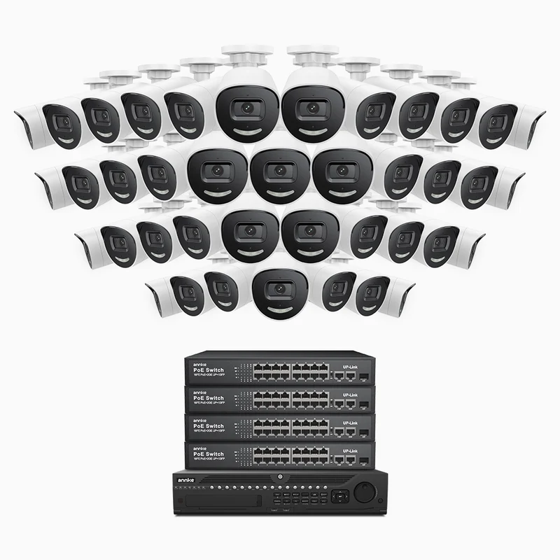 H800X - 4K 64 Channel 40 Cameras PoE Security System, 1/1.8'' BSI Sensor, f/1.6 Aperture (0.003 Lux), Siren & Strobe Alarm,Two-Way Audio, Human & Vehicle Detection, Perimeter Protection, All-Metal Housing