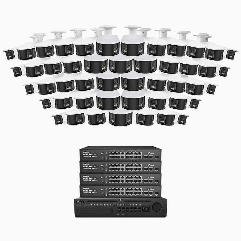 NightChroma TM NDK800 – 4K 64 Channel 48 Panoramic Dual Lens Cameras PoE Security System, f/1.0 Super Aperture, Acme Color Night Vision, Active Siren and Strobe, Human & Vehicle Detection, 2CH 4K Decoding Capability, Built-in Mic ,Two-Way Audio