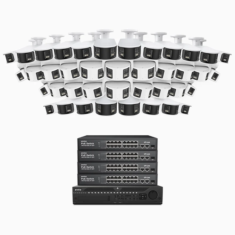 NightChroma TM NDK800 – 4K 64 Channel Panoramic Dual Lens PoE Security System with 20 Bullet & 20 Turret Cameras, f/1.0 Super Aperture, Acme Color Night Vision, Active Siren and Strobe, Human & Vehicle Detection, Built-in Mic ,Two-Way Audio