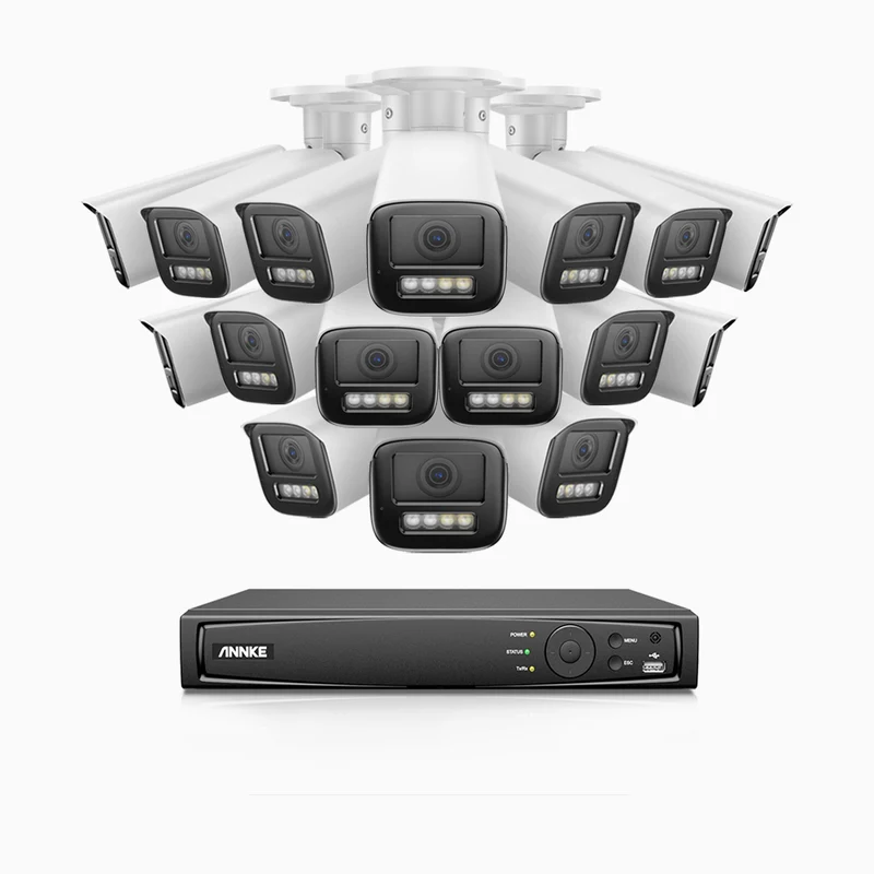 HZ804 - 4K 16 Channel 16 Cameras PoE Security System, 4X Optical Zoom, 2.8 - 12 MM Motorized Varifocal Lens, Smart Dual Light Night Vision, Motion Detection 2.0, Built-in Microphone, Siren & Strobe Alarm, Upgraded Version