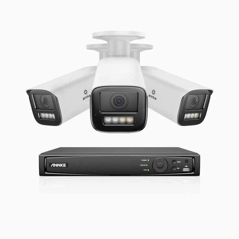 HZ804 - 4K 4 Channel 3 Cameras PoE Security System, 4X Optical Zoom, 2.8 - 12 MM Motorized Varifocal Lens, Smart Dual Light Night Vision, Motion Detection 2.0, Built-in Microphone, Siren & Strobe Alarm, Upgraded Version