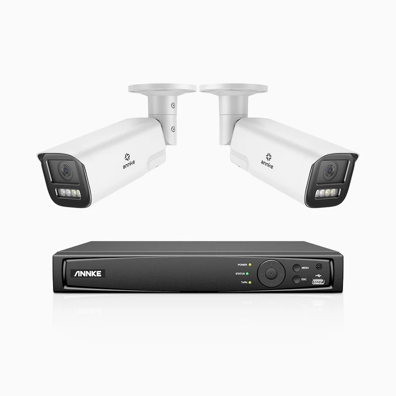 HZ804 - 4K 4 Channel 2 Cameras PoE Security System, 4X Optical Zoom, 2.8 - 12 MM Motorized Varifocal Lens, Smart Dual Light Night Vision, Motion Detection 2.0, Built-in Microphone, Siren & Strobe Alarm, Upgraded Version