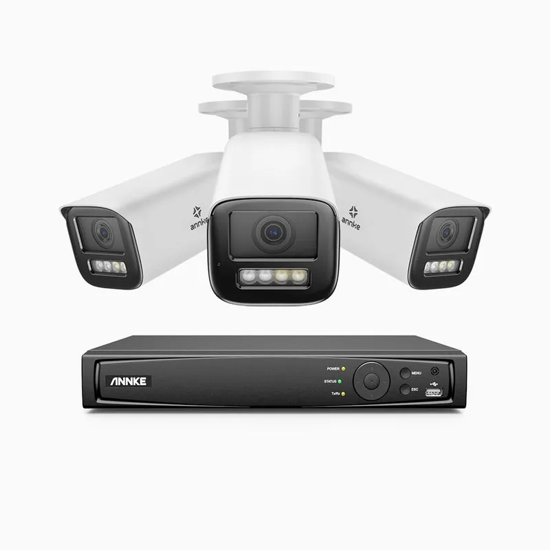 HZ804 - 4K 8 Channel 3 Cameras PoE Security System, 4X Optical Zoom, 2.8 - 12 MM Motorized Varifocal Lens, Smart Dual Light Night Vision, Motion Detection 2.0, Built-in Microphone, Siren & Strobe Alarm, Upgraded Version