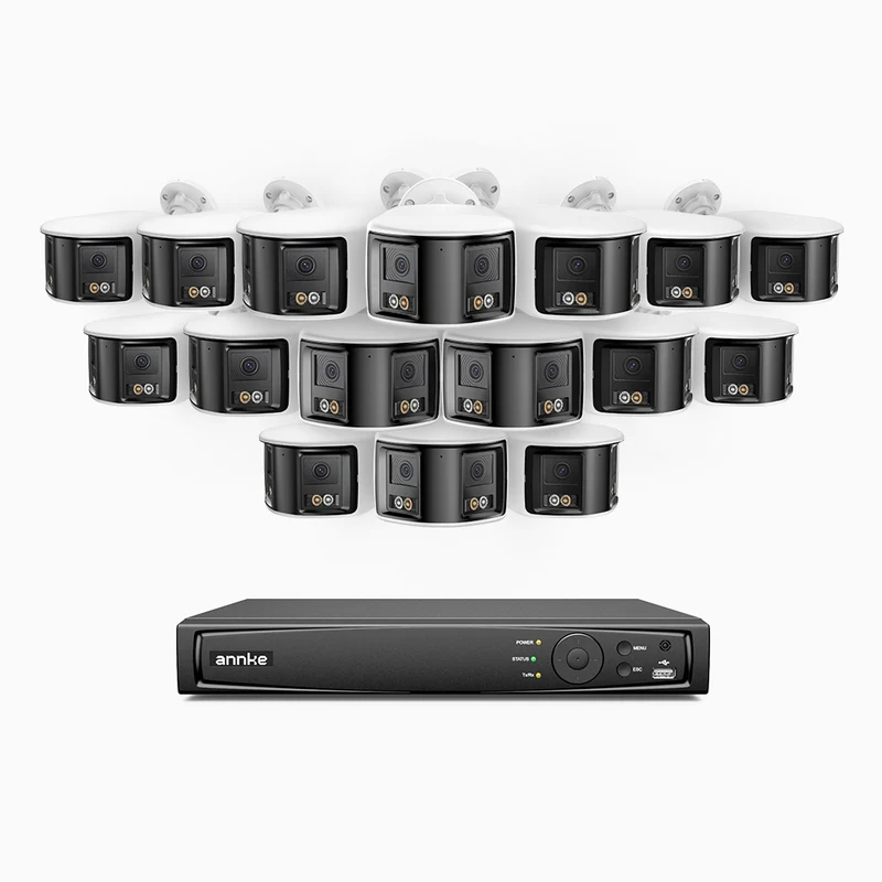 FDH600 - 16 Channel PoE Security System with 16 Dual Lens Cameras, 6MP Resolution, 180° Panoramic View, Smart Dual Light Night Vision, Two-Way Audio, Active Siren & Alarm, Human & Vehicle Detection, IP67