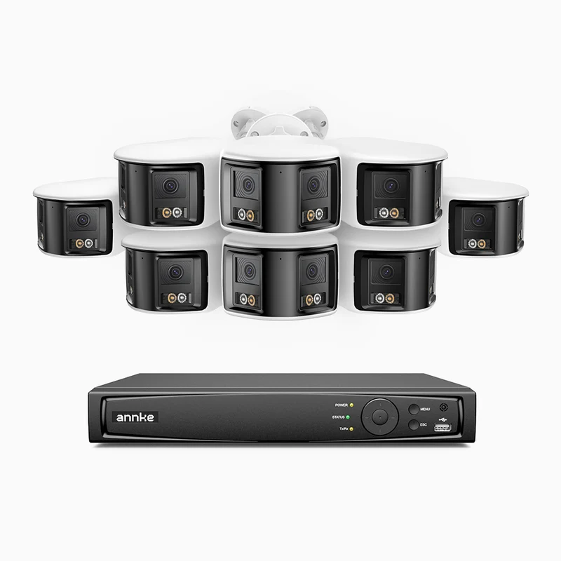 FDH600 - 8 Channel PoE Security System with 8 Dual Lens Cameras, 6MP Resolution, 180° Panoramic View, Smart Dual Light Night Vision, Two-Way Audio, Active Siren & Alarm, Human & Vehicle Detection, IP67