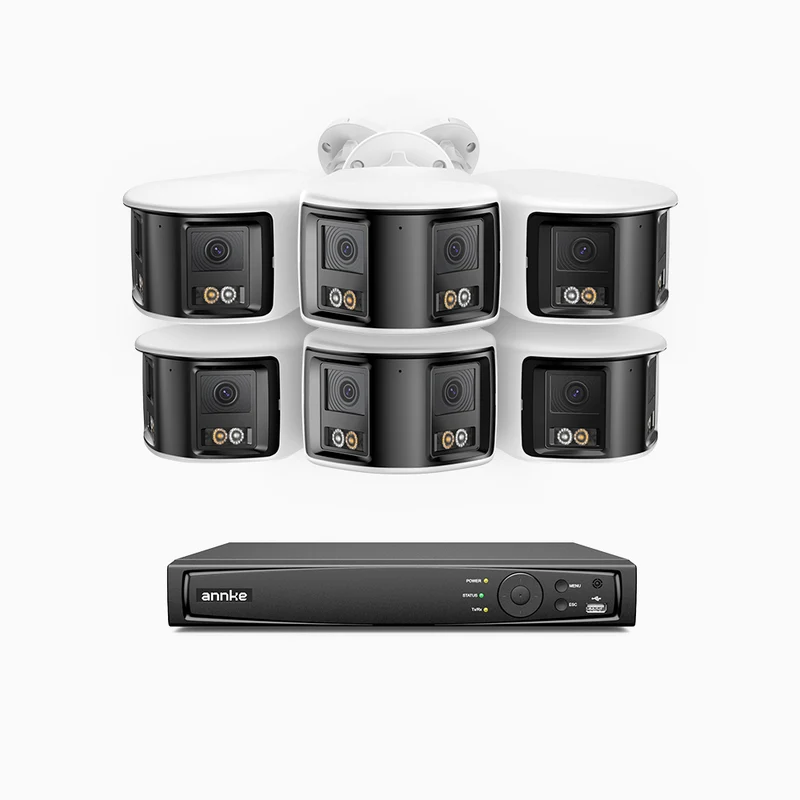 FDH600 - 8 Channel PoE Security System with 6 Dual Lens Cameras, 6MP Resolution, 180° Panoramic View, Smart Dual Light Night Vision, Two-Way Audio, Active Siren & Alarm, Human & Vehicle Detection, IP67