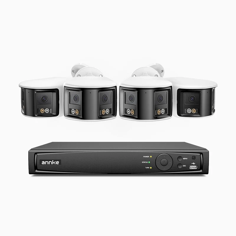 FDH600 - 8 Channel PoE Security System with 4 Dual Lens Cameras, 6MP Resolution, 180° Panoramic View, Smart Dual Light Night Vision, Two-Way Audio, Active Siren & Alarm, Human & Vehicle Detection, IP67