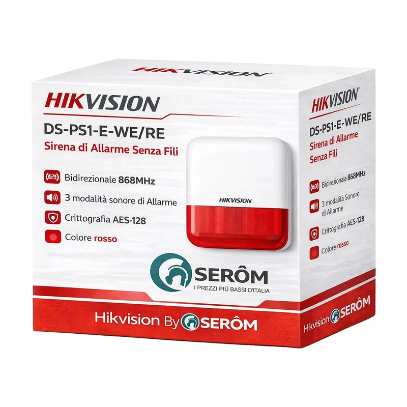 DS-PS1-E-WE Red AXPro Sirena Wireless 868MHz IP65 AES-128 LED rosso Antimanomissione - Hikvision