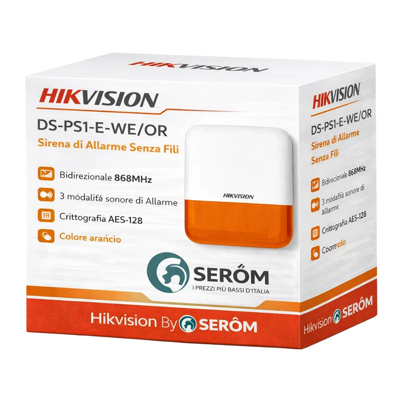 DS-PS1-E-WE Orange AXPro Sirena Wireless 868MHz IP65 AES-128 LED Arancio Antimanomissione - Hikvision