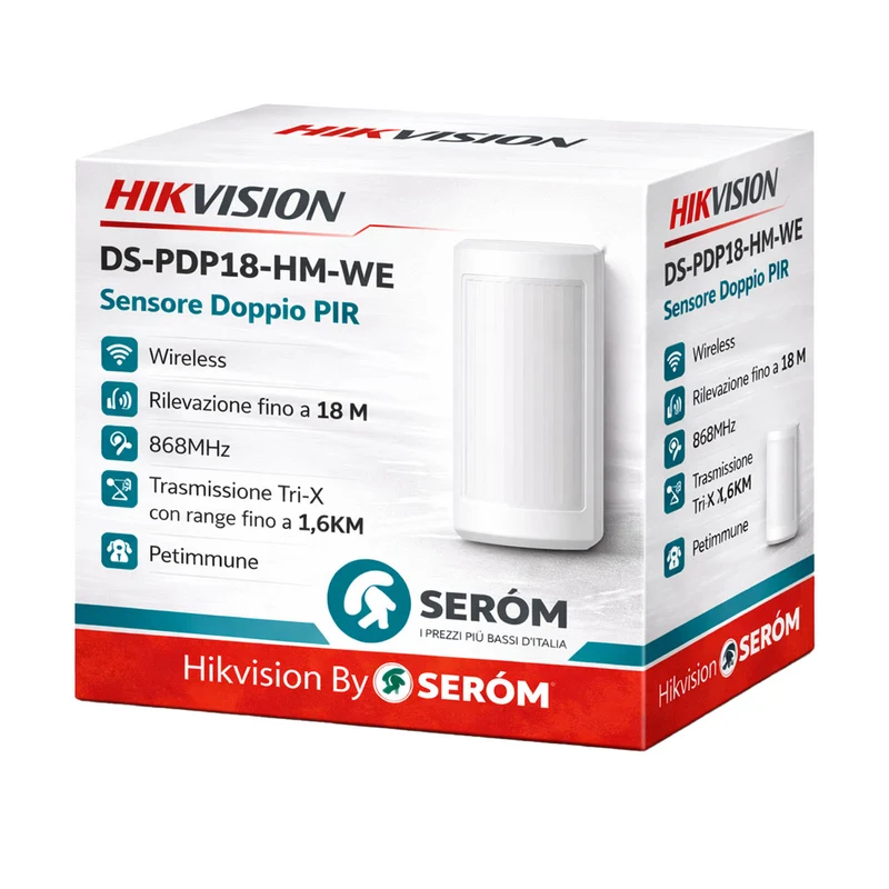 DS-PDP18-HM-WE - Sensore Doppio PIR Wireless 868Mh Rilevatore Allarme Fino a 18M - Pet Immune - Hikvision