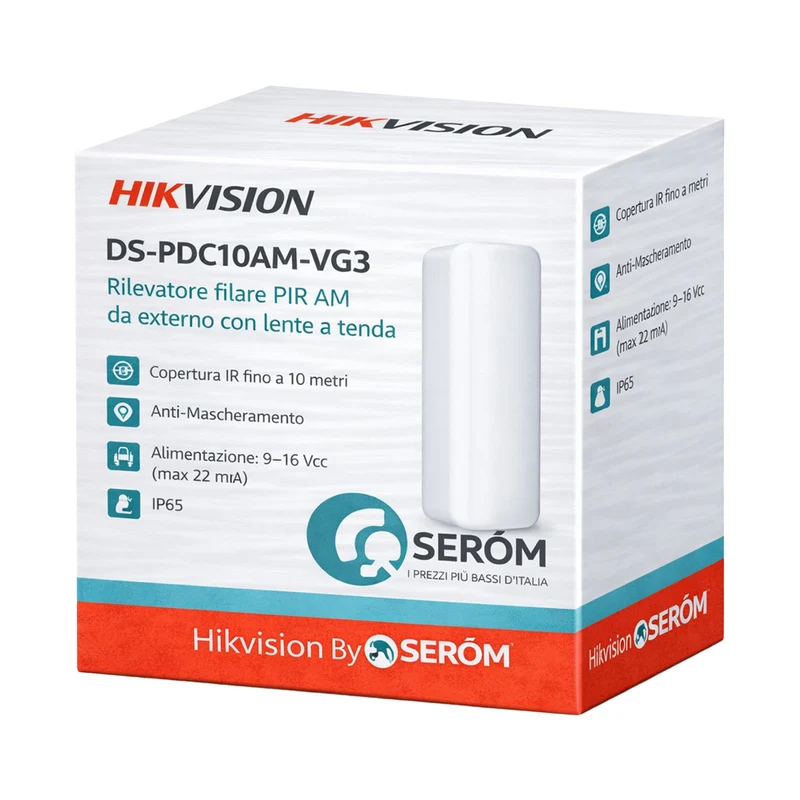 DS-PDC10AM-VG3 Rilevatore PIR AM Esterno 10m Lente Tenda 5° Anti Mascheramento IP65 Filare - Hikvision