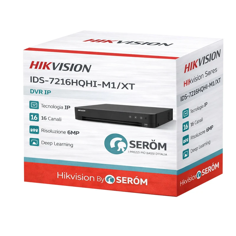 IDS-7216HQHI-M1/XT - DVR AcuSense 16 Canali + 24 IP fino a 6MP con Deep Learning, Riconoscimento Facciale e H.265 Pro+