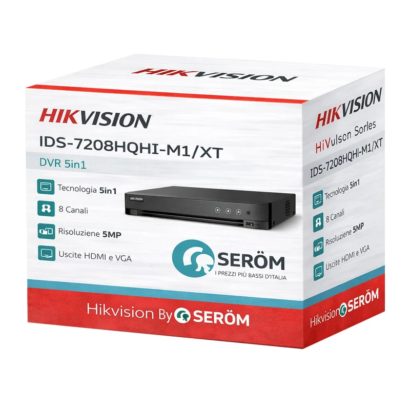 IDS-7208HQHI-M1/XT - DVR 8 Canali AcuSense 5MP Lite 5-in-1 con AI, H.265 Pro+ e App Hik-Connect - Hikvision
