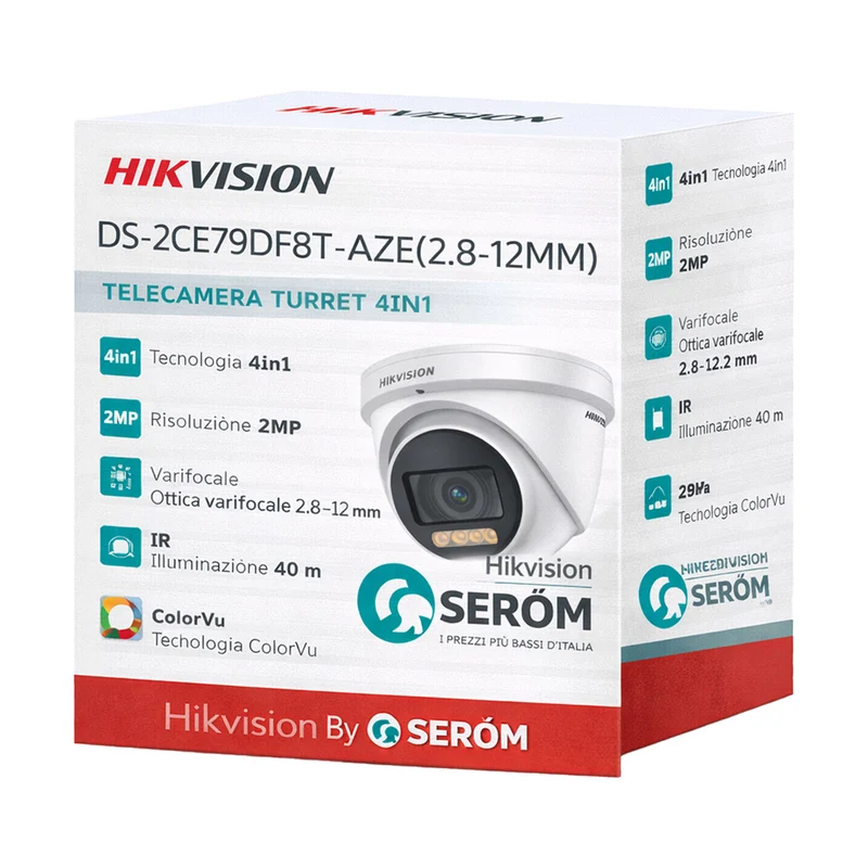 DS-2CE79DF8T-AZE 2MP PoC Turret 2.8-12mm Motorizzata Smart Light 40m WDR 130dB IP68 - Hikvision