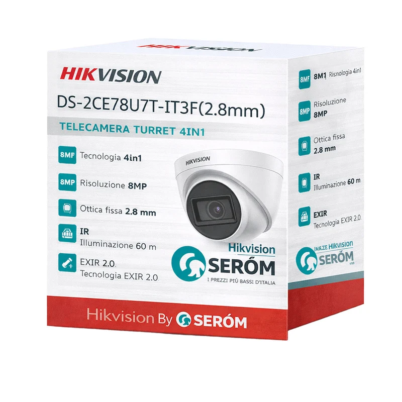 DS-2CE78U7T-IT3F 8MP 4K 4in1 Turret 2.8mm EXIR 60m WDR 130dB IP67 Turbo HD TVI/AHD/CVI/CVBS - Hikvision