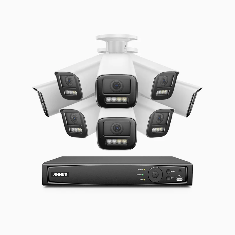 HZ804 - 4K 8 Channel 8 Cameras PoE Security System, 4X Optical Zoom, 2.8 - 12 MM Motorized Varifocal Lens, Smart Dual Light Night Vision, Motion Detection 2.0, Built-in Microphone, Siren & Strobe Alarm, Upgraded Version