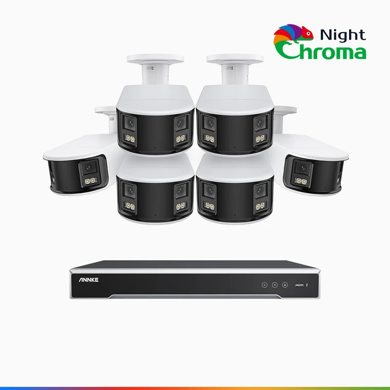 NightChroma TM NDK800 – 4K 16 Channel 6 Panoramic Dual Lens Cameras PoE Security System, f/1.0 Super Aperture, Acme Color Night Vision, Active Siren and Strobe, Human & Vehicle Detection, 2CH 4K Decoding Capability, Built-in Mic ,Two-Way Audio