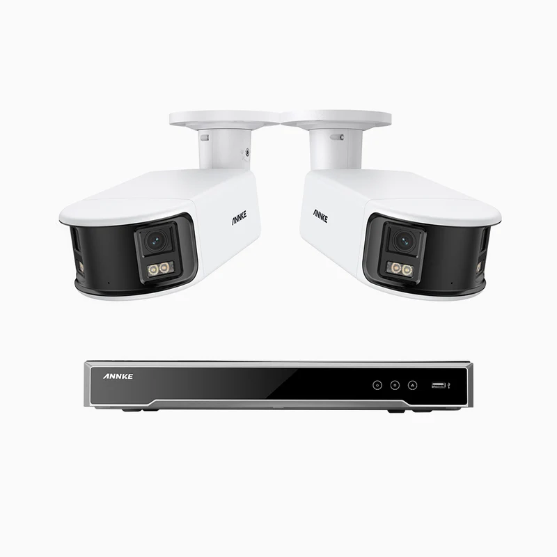 NightChroma TM NDK800 – 4K 8 Channel 2 Panoramic Dual Lens Cameras PoE Security System, f/1.0 Super Aperture, Acme Color Night Vision, Active Siren and Strobe, Human & Vehicle Detection, 2CH 4K Decoding Capability, Built-in Mic ,Two-Way Audio