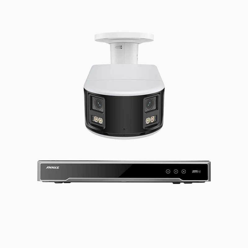NightChroma TM NDK800 – 4K 8 Channel 1 Panoramic Dual Lens Camera PoE Security System, f/1.0 Super Aperture, Acme Color Night Vision, Active Siren and Strobe, Human & Vehicle Detection, 2CH 4K Decoding Capability, Built-in Mic ,Two-Way Audio