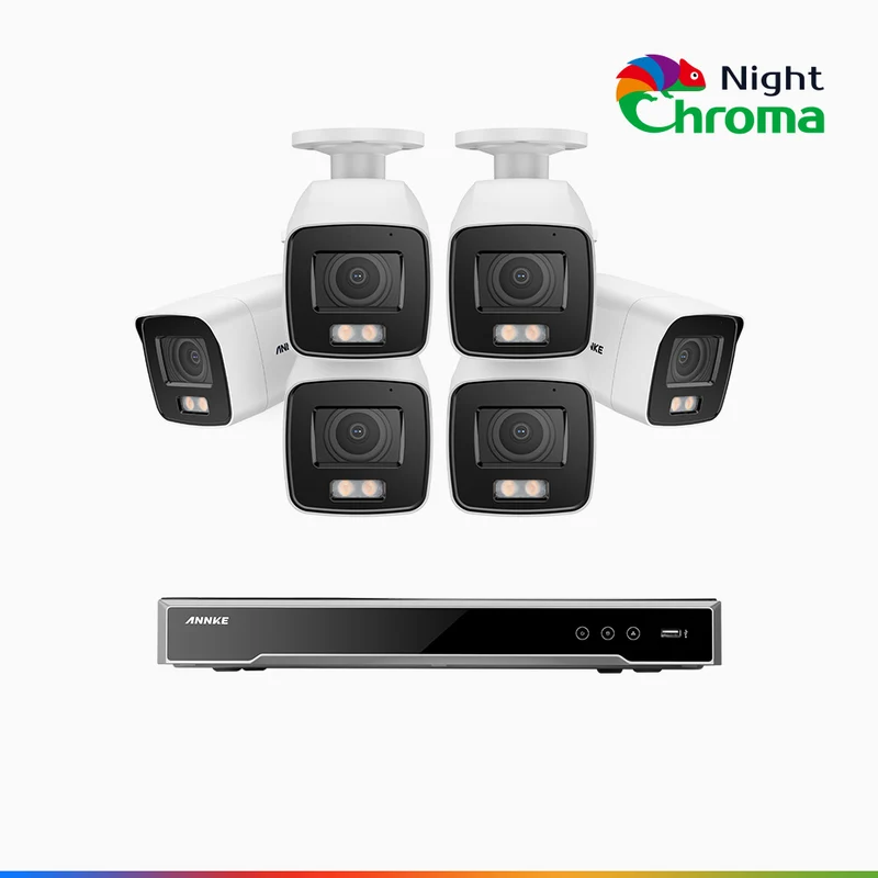 NightChroma TM NCK800 – 4K 16 Channel 6 Cameras PoE Security System, f/1.0 Super Aperture, Color Night Vision, 2CH 4K Decoding Capability, Human & Vehicle Detection, Intelligent Behavior Analysis, Built-in Mic, 124° FoV, All-Metal Housing