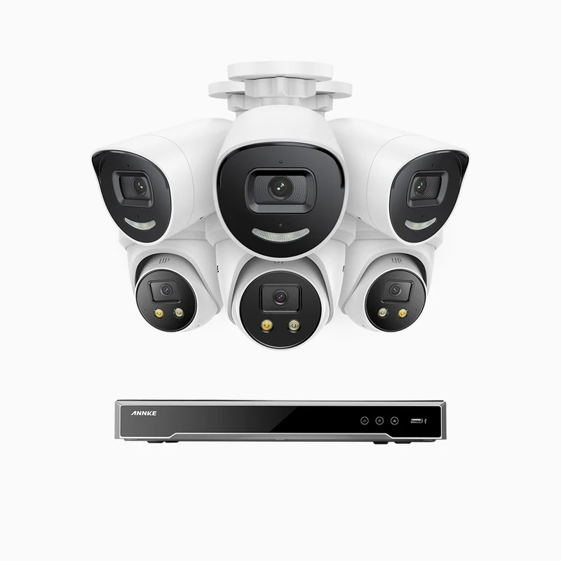 H800X - 4K 8 Channel PoE Security System with 3 Bullet & 3 Turret Cameras, 1/1.8'' BSI Sensor, f/1.6 Aperture (0.003 Lux), Siren & Strobe Alarm,Two-Way Audio, Human & Vehicle Detection, Perimeter Protection, All-Metal Housing