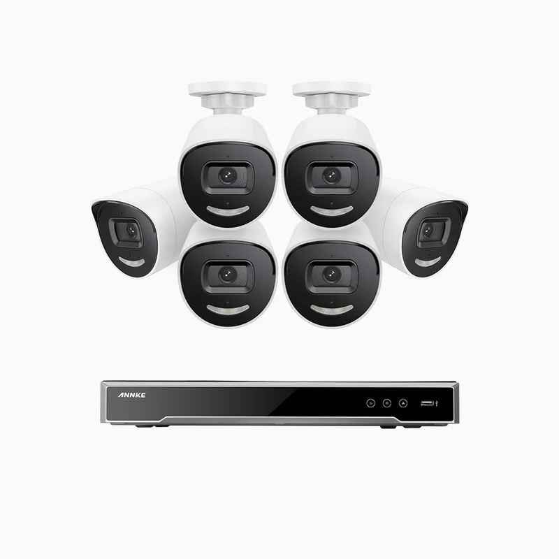 H800X - 4K 8 Channel 6 Cameras PoE Security System, 1/1.8'' BSI Sensor, f/1.6 Aperture (0.003 Lux), Siren & Strobe Alarm,Two-Way Audio, Human & Vehicle Detection, Perimeter Protection, All-Metal Housing