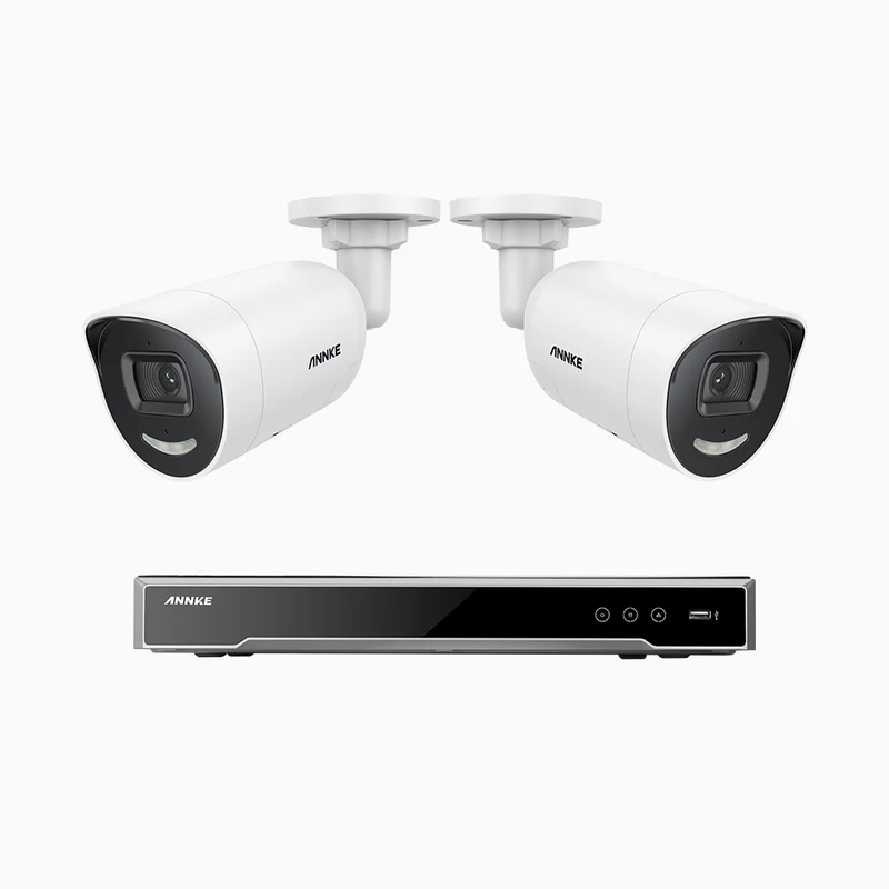 H800X - 4K 8 Channel 2 Cameras PoE Security System, 1/1.8'' BSI Sensor, f/1.6 Aperture (0.003 Lux), Siren & Strobe Alarm,Two-Way Audio, Human & Vehicle Detection, Perimeter Protection, All-Metal Housing