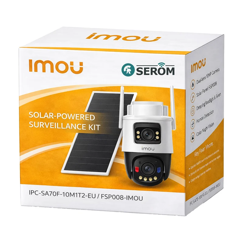 IPC-SA70F-10M1T2-EU/FSP008 - Kit Videosorveglianza IMOU AOV Dual 10MP 3K con Batteria, 4G WiFi, Pan Tilt e Pannello Solare - Imou