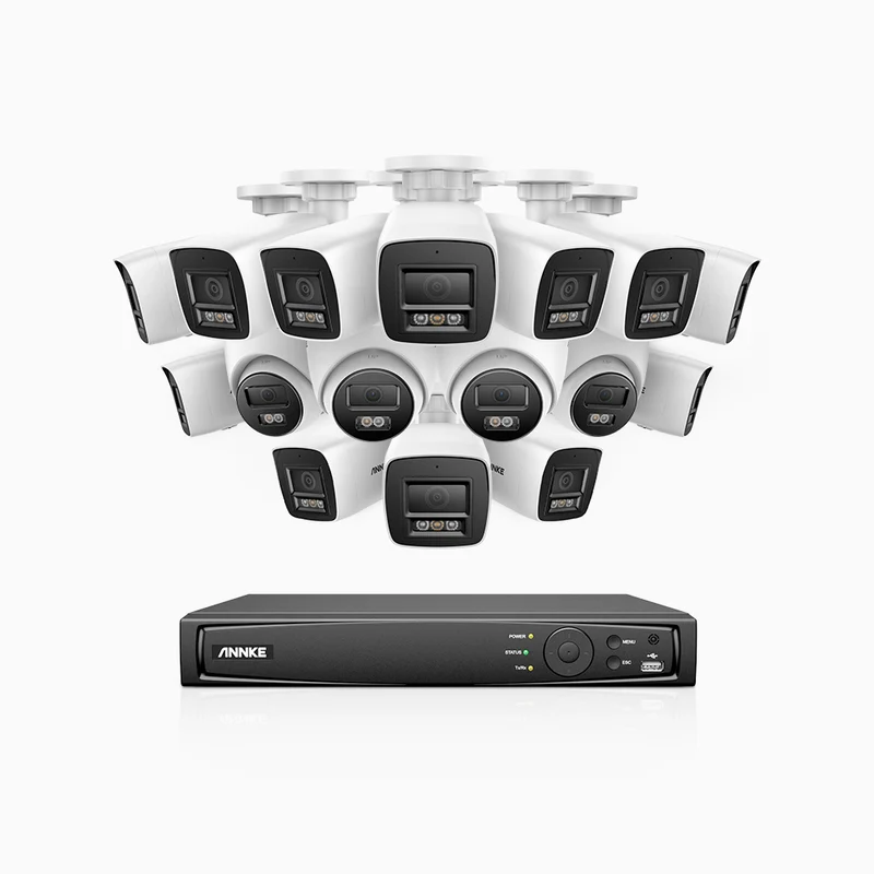 H800 - 4K 16 Channel PoE Security System with 12 Bullet & 4 Turret Cameras, Human & Vehicle Detection, Color & IR Night Vision, Built-in Mic, RTSP Supported