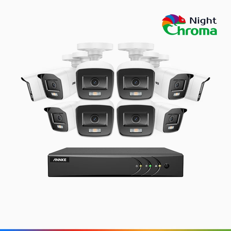 NightChroma TM NAK200 - 1080P 16 Channel 10 Cameras Wired CCTV System, Acme Color Night Vision, f/1.0 Super Aperture, 0.001 Lux, 121° FoV, Active Alignment