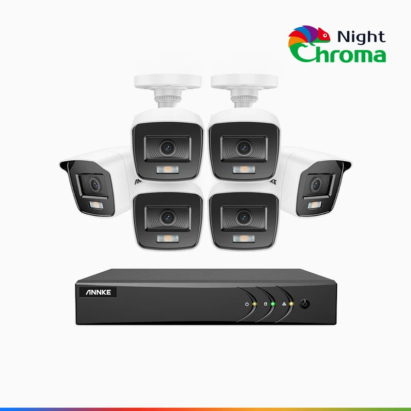 NightChroma TM NAK200 - 1080P 8 Channel 6 Cameras Wired CCTV System, Acme Color Night Vision, f/1.0 Super Aperture, 0.001 Lux, 121° FoV, Active Alignment