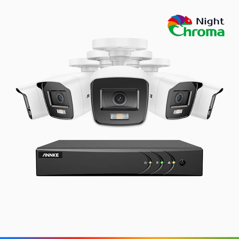 NightChroma TM NAK200 - 1080P 8 Channel 5 Cameras Wired CCTV System, Acme Color Night Vision, f/1.0 Super Aperture, 0.001 Lux, 121° FoV, Active Alignment