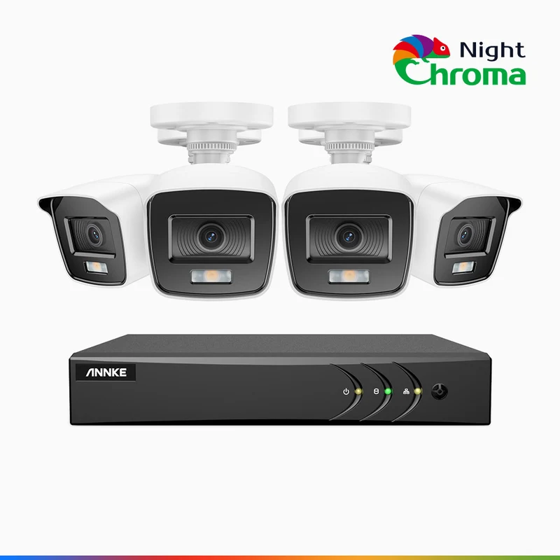 NightChroma TM NAK200 - 1080P 8 Channel 4 Cameras Wired CCTV System, Acme Color Night Vision, f/1.0 Super Aperture, 0.001 Lux, 121° FoV, Active Alignment