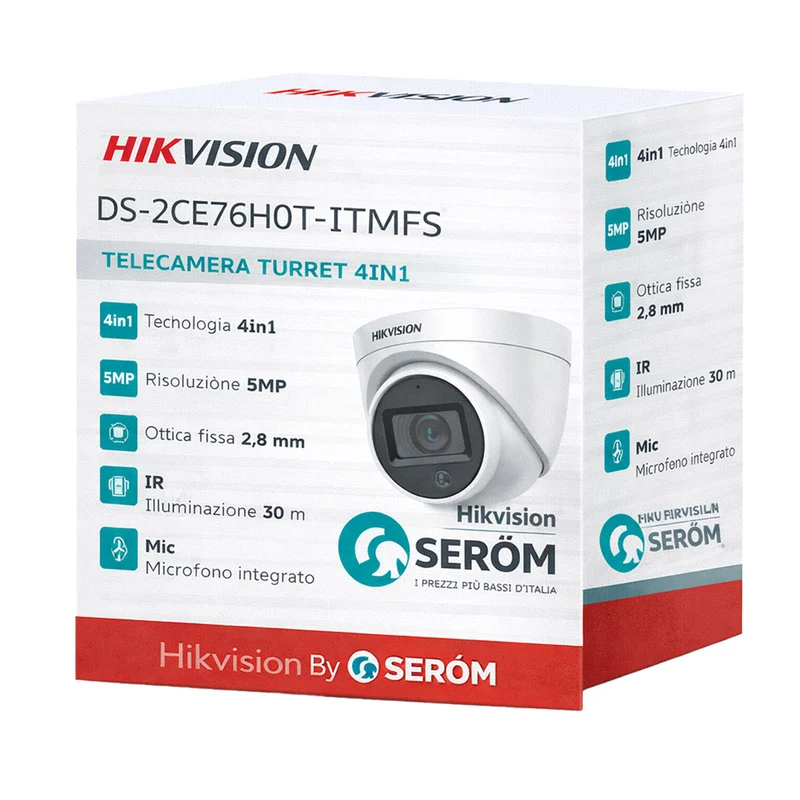 DS-2CE76H0T-ITMFS 5MP 4in1 Dome 2.8mm Smart IR 30m Audio Coassiale DWDR IP67 Telecamera Esterno - Hikvision