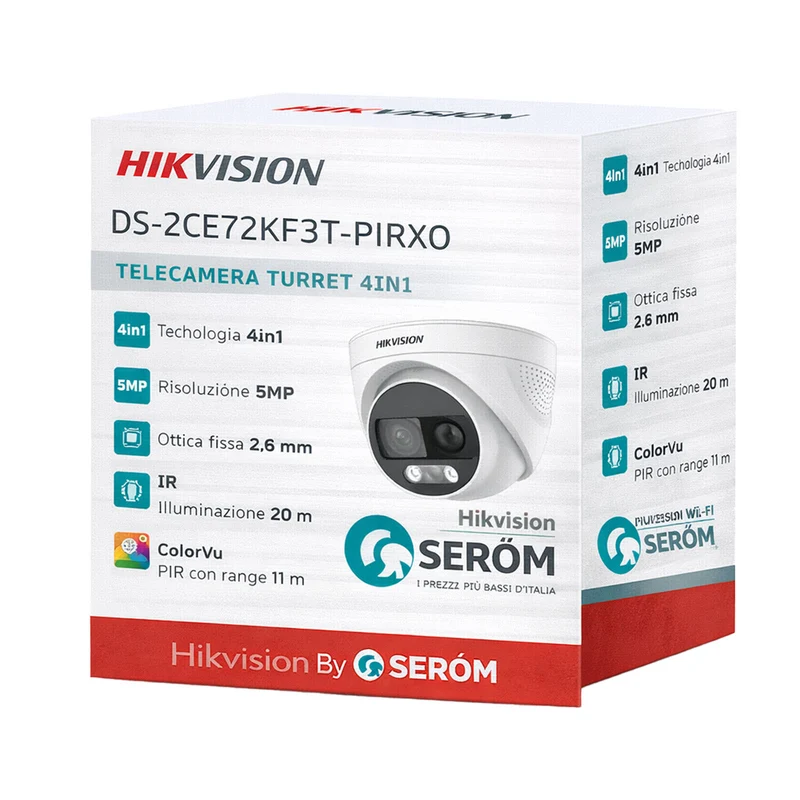 DS-2CE72KF3T-PIRXO 3K 4in1 Turret 2.8mm PIR 11m Sirena Luce Bianca 20m IP67 Videosorveglianza - Hikvision