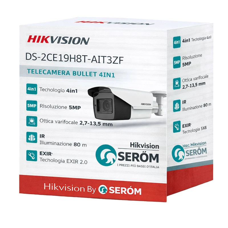 DS-2CE19H8T-AIT3ZF 5MP 4in1 Bullet 2.7-13.5mm Motorizzata EXIR 80m WDR 130dB IP67 Ultra Low Light - Hikvision