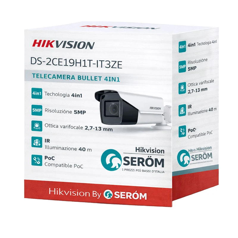 DS-2CE19H1T-IT3ZE Telecamera Bullet 5MP da Esterno con Ottica Varifocale e Smart IR 40m IP67 - Hikvision