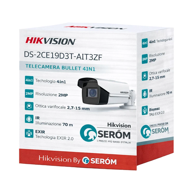 DS-2CE19D3T-AIT3ZF 2MP 4in1 Bullet 2.7-13.5mm Motorizzata EXIR 70m WDR 120dB IP67 Full HD - Hikvision