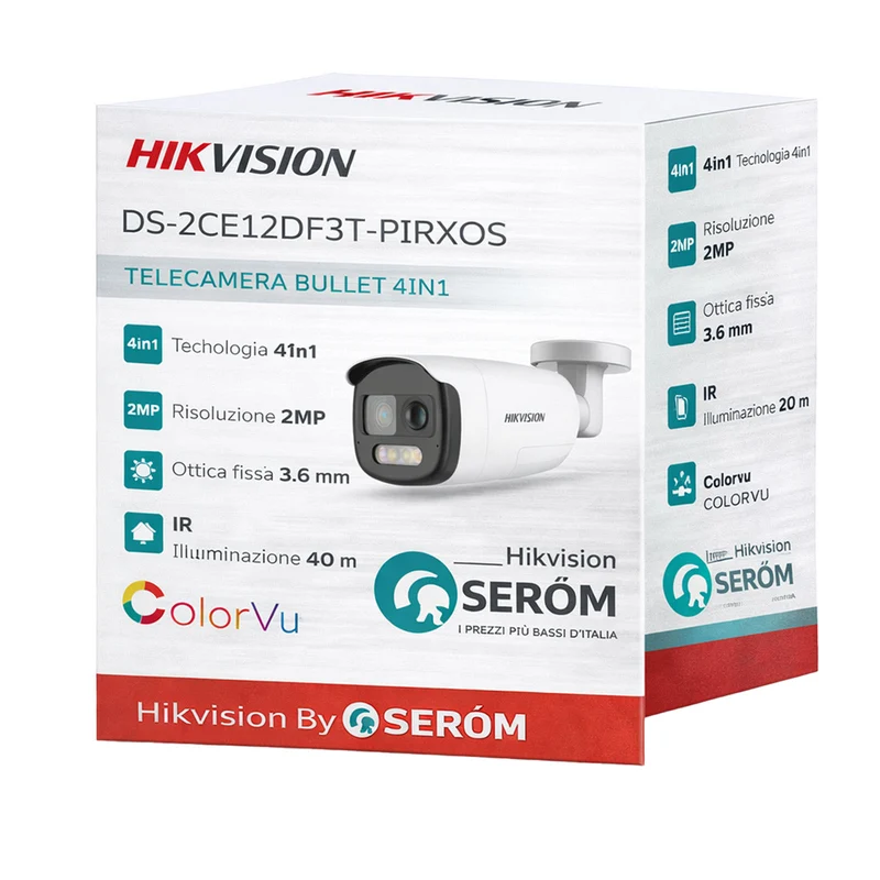 DS-2CE12DF3T-PIRXOS - Telecamera Bullet 2MP ColorVu da Esterno con Visione Notturna a Colori, PIR e Allarme Integrato - Hikvision