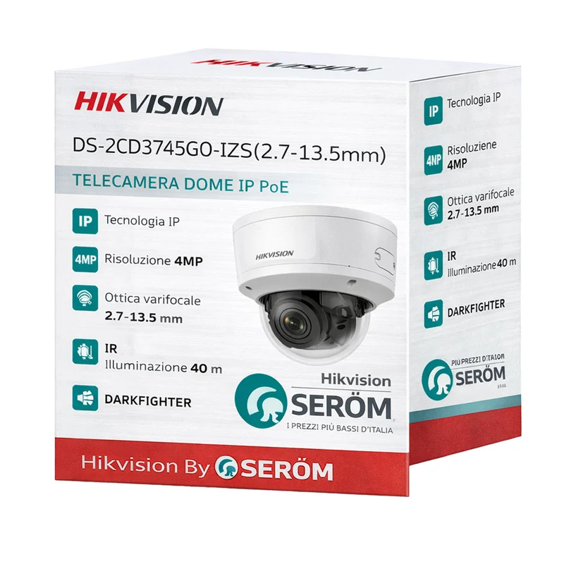 DS-2CD3745G0-IZS 4MP IP PoE Dome 2.7-13.5mm DarkFighter IR 40m Face Detection Audio IP66 IK10 H.265+ - Hikvision