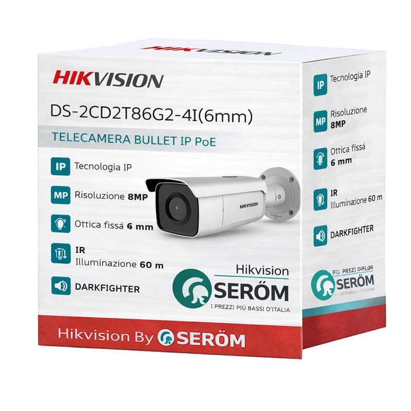 DS-2CD2T86G2-2I 8MP 4K Ultra HD IP PoE Bullet 4mm DarkFighter IR 60m Face Detection WDR 120dB IP67 H.265+ - Hikvision