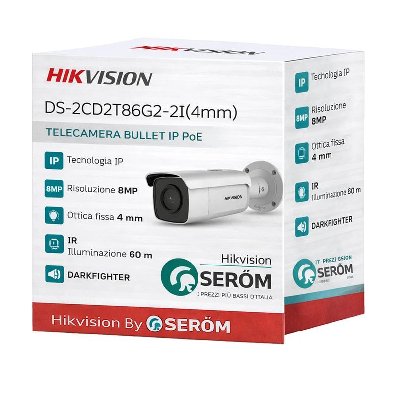 DS-2CD2T86G2-2I 8MP 4K IP PoE Bullet 4mm DarkFighter IR 60m Face Detection WDR 120dB IP67 H.265+ - Hikvision