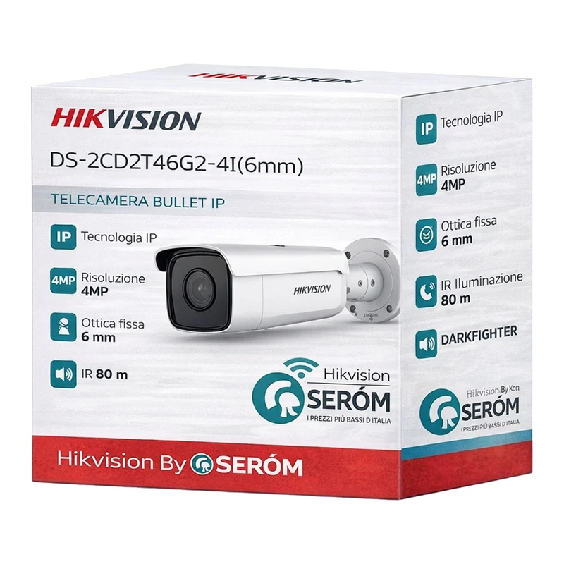 DS-2CD2T46G2-4I 4MP IP PoE Bullet 6mm DarkFighter AcuSense IR 80m WDR 120dB H.265+ IP67 - Hikvision