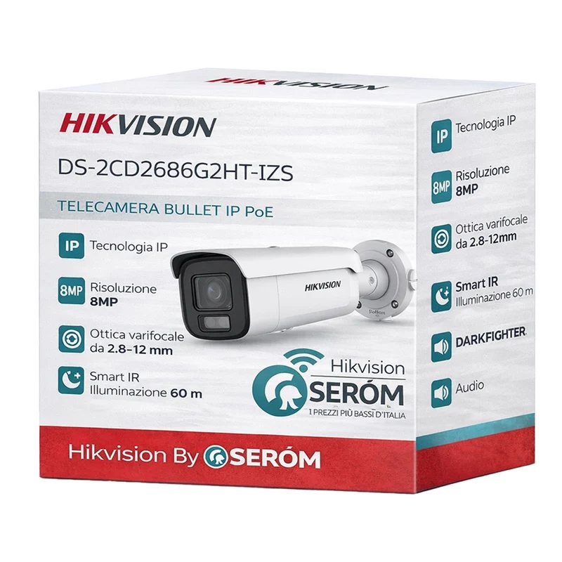 DS-2CD2686G2HT-IZS 8MP 4K IP PoE Bullet 2.8-12mm DarkFighter IR 60m Face Detection IP66 IK10 H.265+ - Hikvision