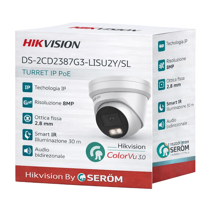 DS-2CD2387G3-LIS2UY/SL - Telecamera IP Hikvision 8MP ColorVu 3.0 con AI, Audio Bidirezionale e Visione Notturna a Colori 30m IP67