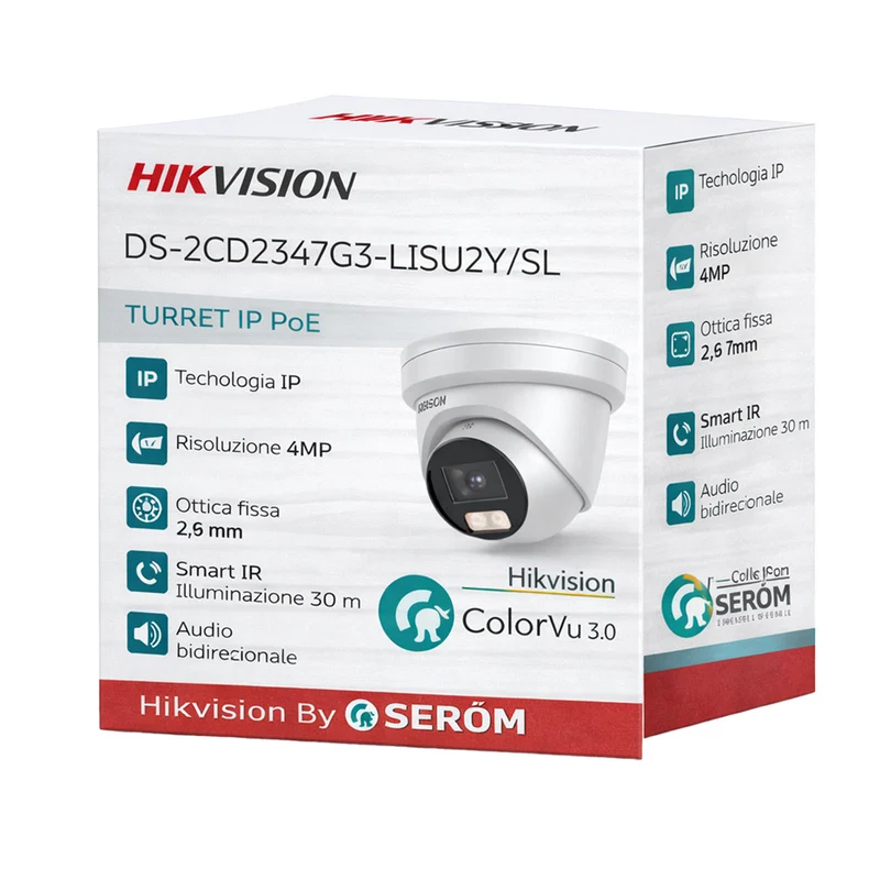 DS-2CD2347G3-LIS2UY/SL - Telecamera IP Hikvision 4MP ColorVu 3.0 con AI, Audio e Visione Notturna a Colori 30m IP67