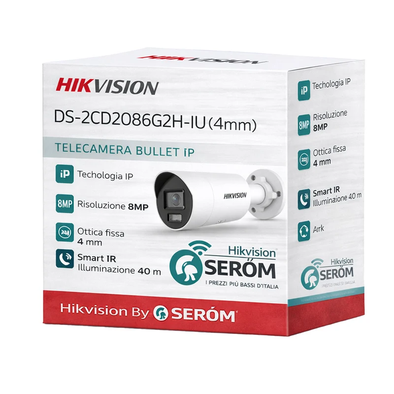 DS-2CD2086G2H-IU(4mm) - 8MP 4K IP PoE Bullet 4mm IR 40m Face Detection WDR 120dB H.265+ IP67 - Hikvision