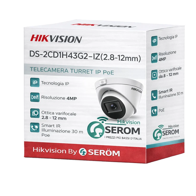 DS-2CD1H43G2-IZ 4MP IP PoE Turret Varifocale 2.8-12mm Smart IR 30m WDR 120dB H.265+ IP66 - Hikvision
